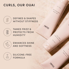 OUAI curl cream texture close-up highlighting creamy hydrating formula