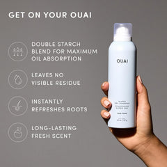 OUAI dry shampoo spray texture cloud illustrating oil absorption benefit for refreshed roots