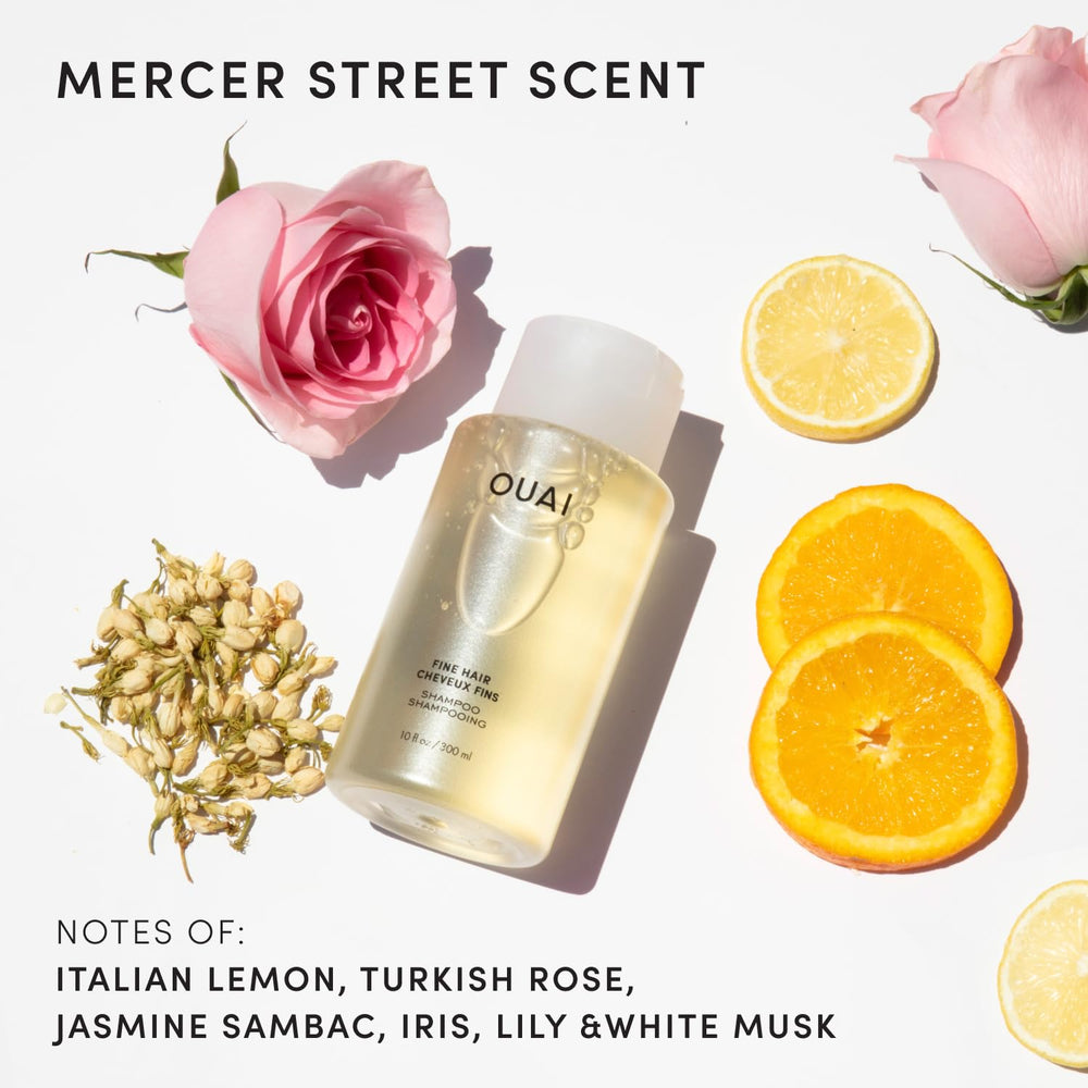 OUAI bottle pump and readable label close-up highlighting product information and convenience