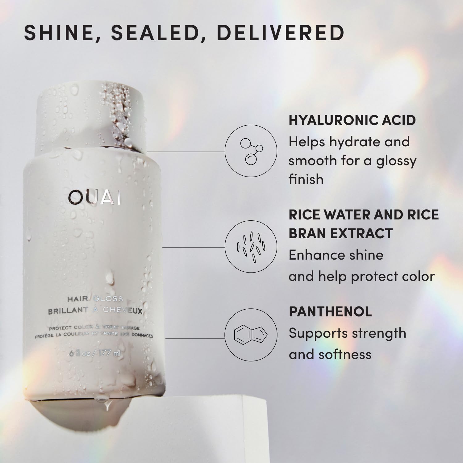 OUAI before and after hair comparison revealing brighter color and gloss