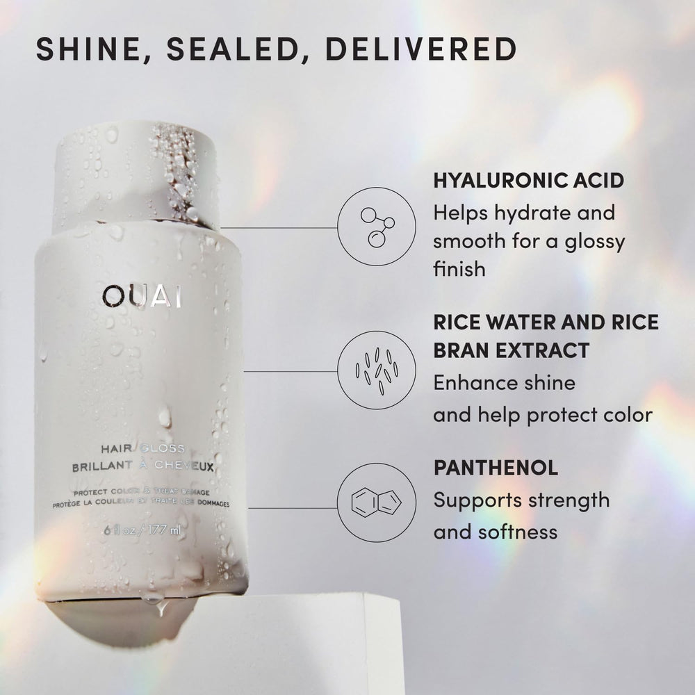OUAI before and after hair comparison revealing brighter color and gloss