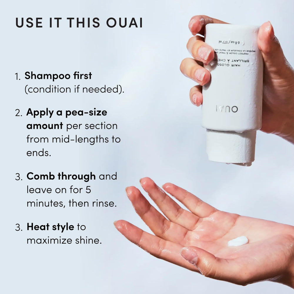 OUAI being heat styled after gloss, showing thermal protection benefit