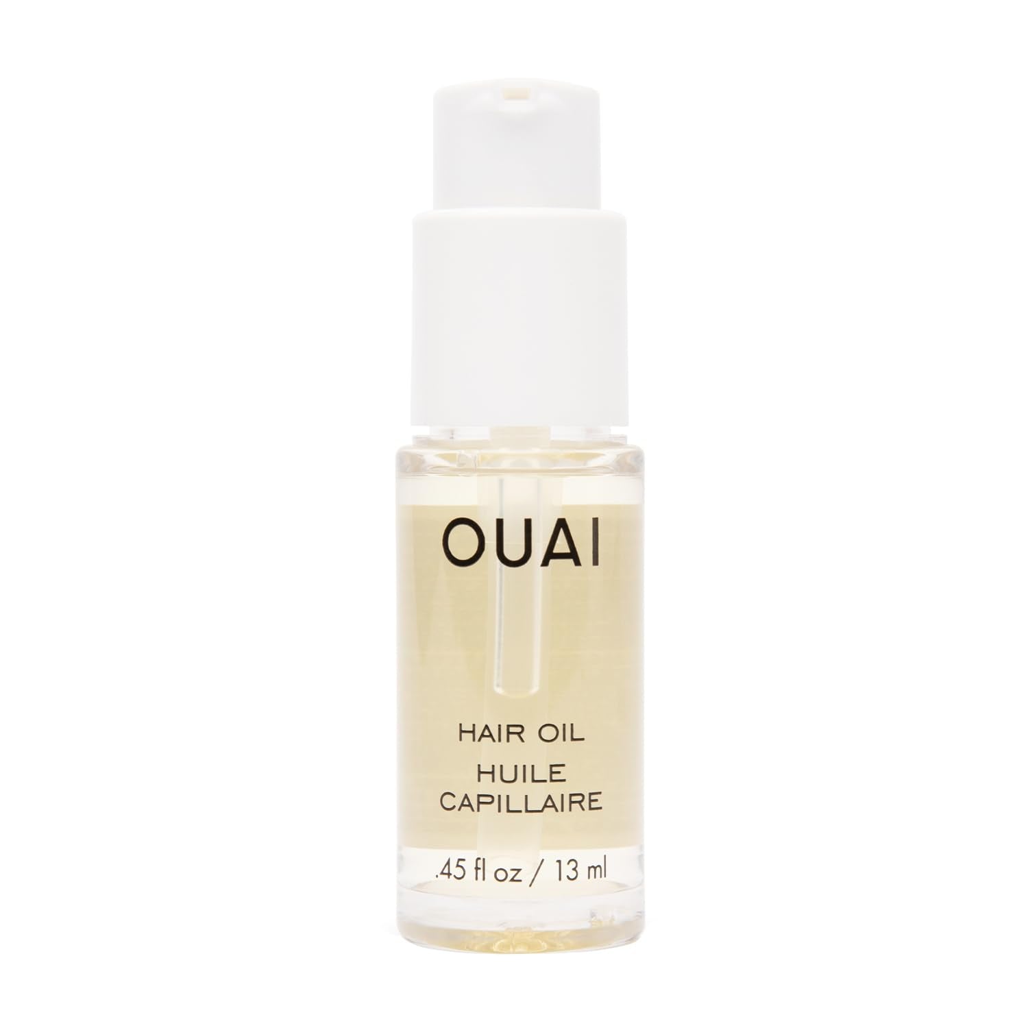 OUAI front packaging travel-size hair oil showing compact bottle and label benefits