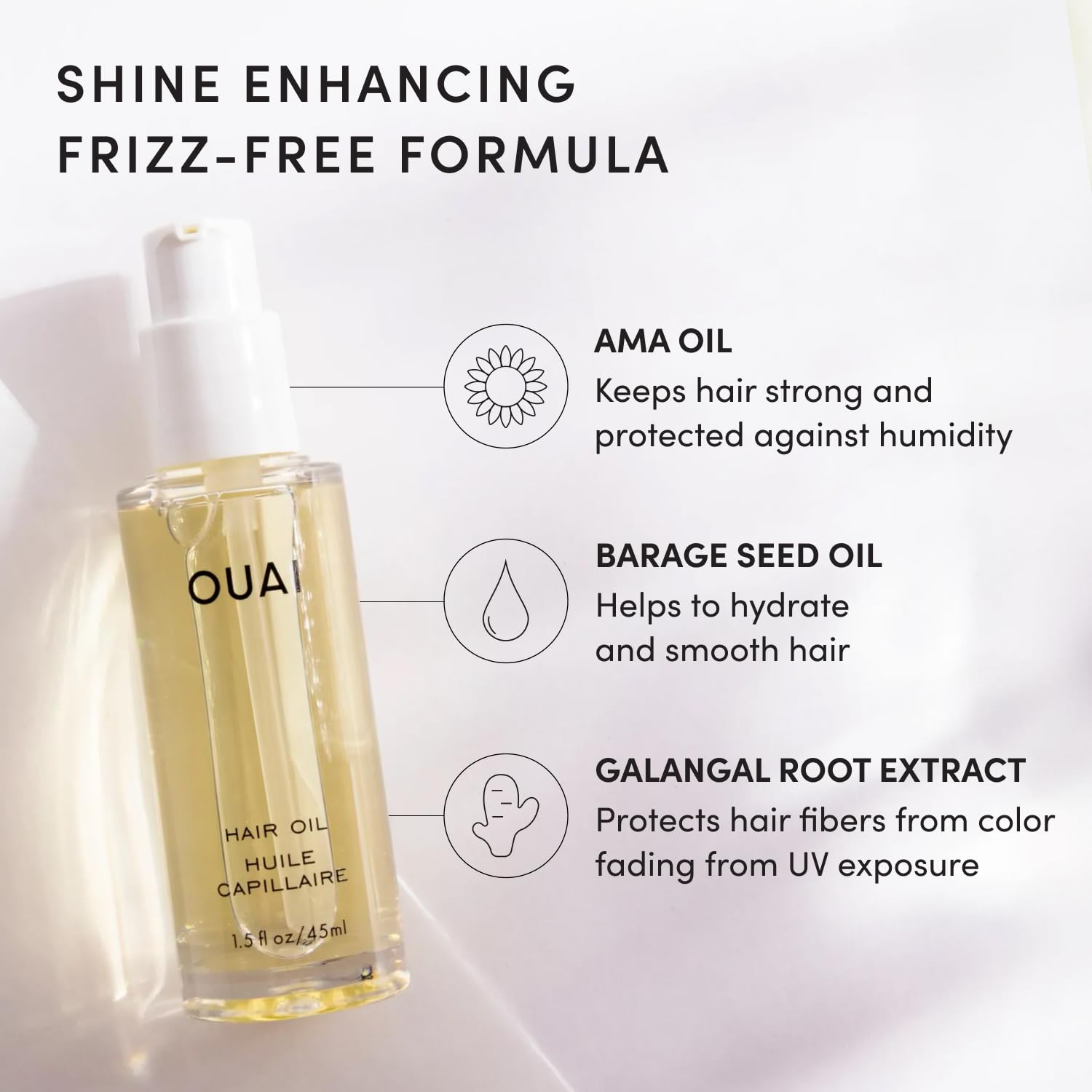 OUAI hair oil smoothed on ends showing frizz control and gloss