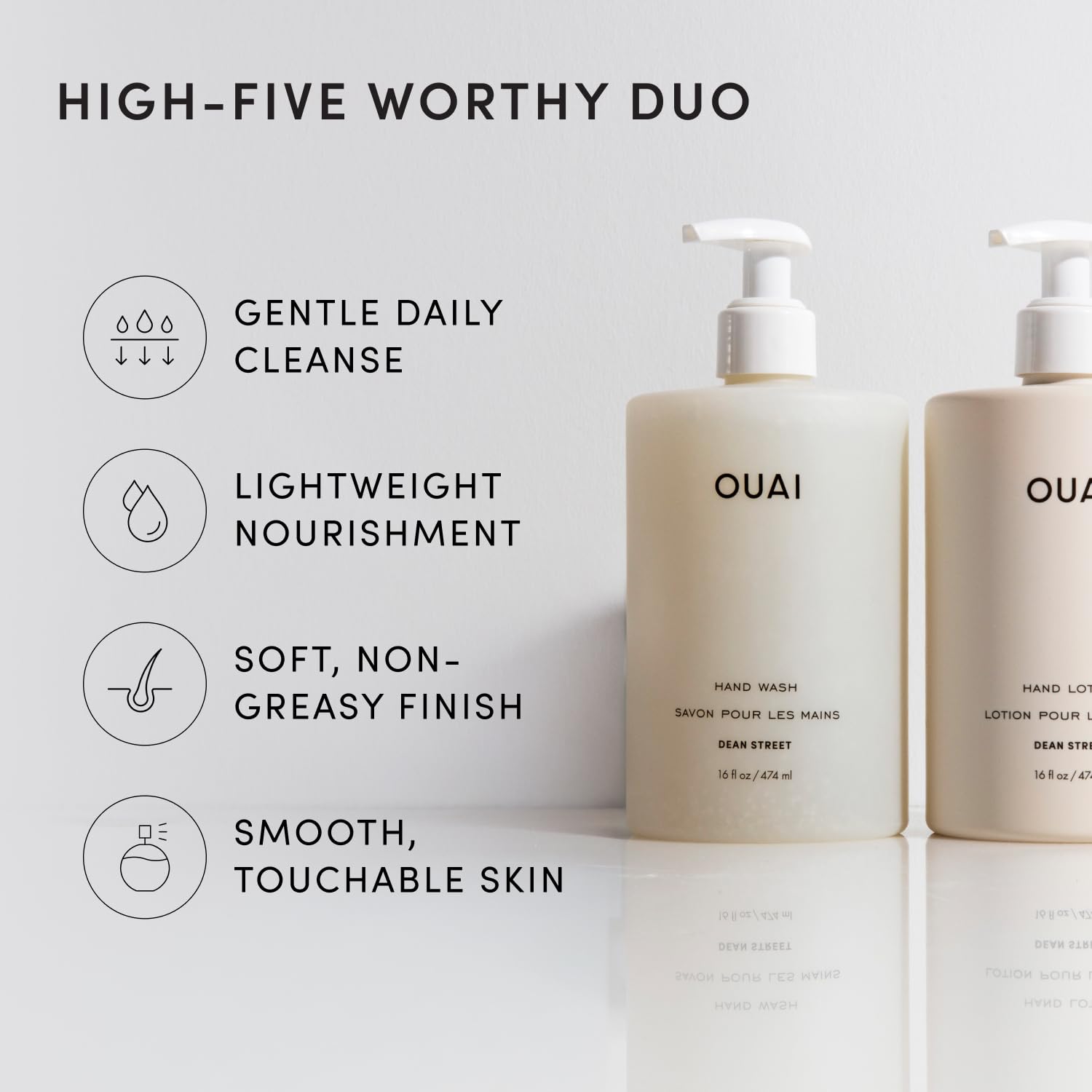 OUAI hand wash creamy foam texture demonstrating gentle exfoliation benefit