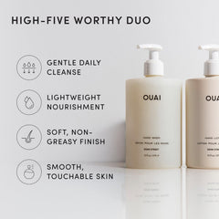 OUAI hand wash creamy foam texture demonstrating gentle exfoliation benefit