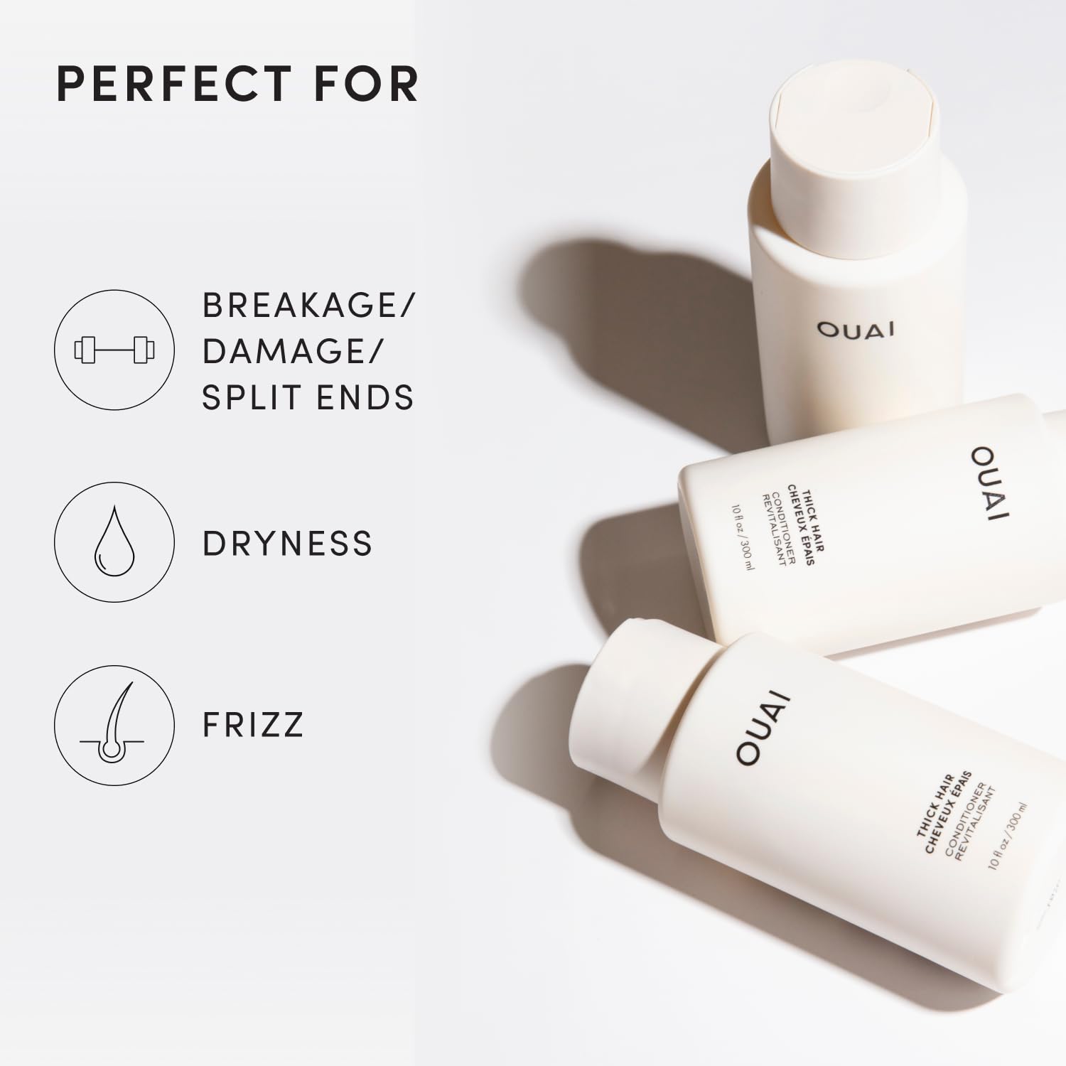 OUAI in-shower application on thick hair demonstrating slip and smoother comb-through