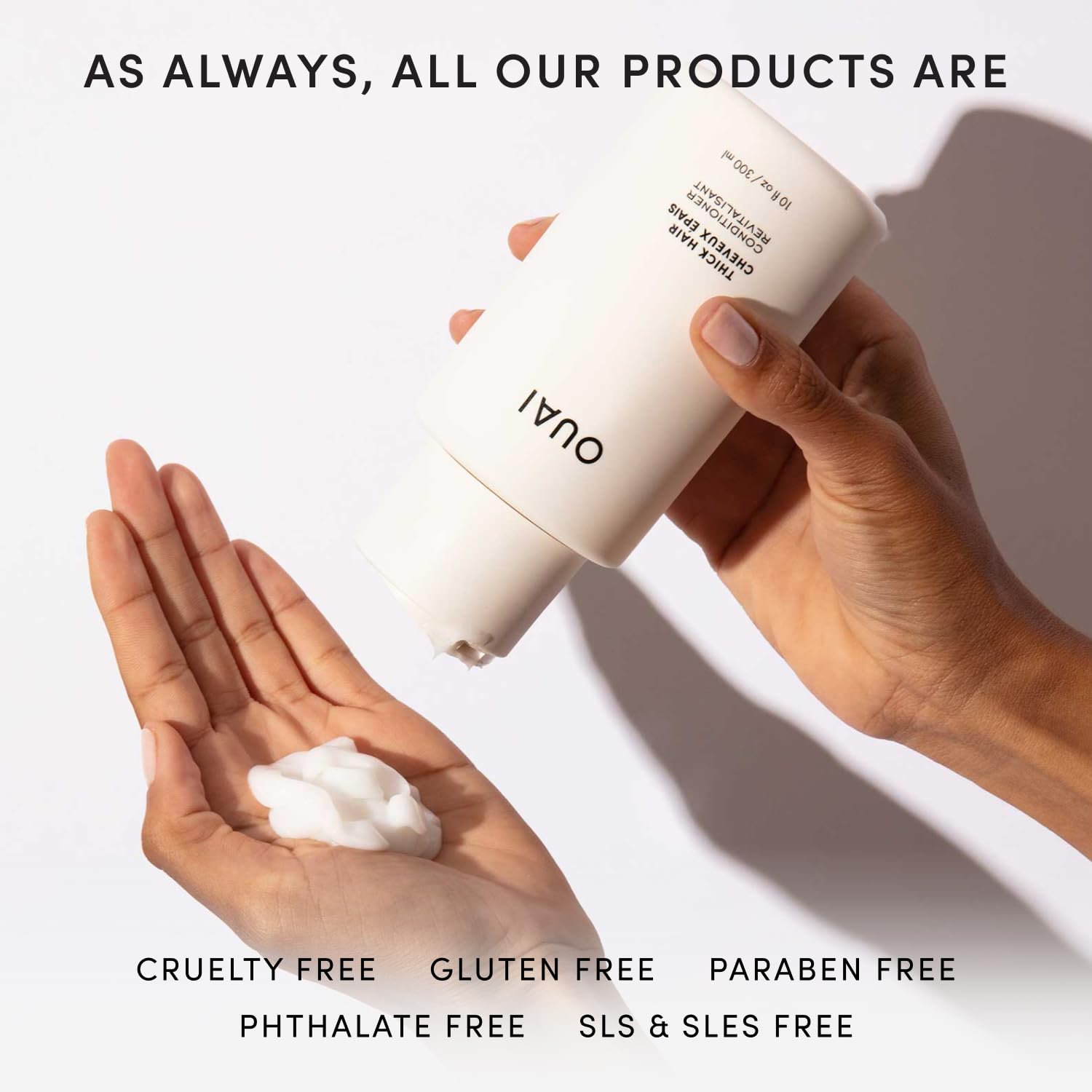 OUAI label close-up showing ingredients list and clear usage guidance for better results