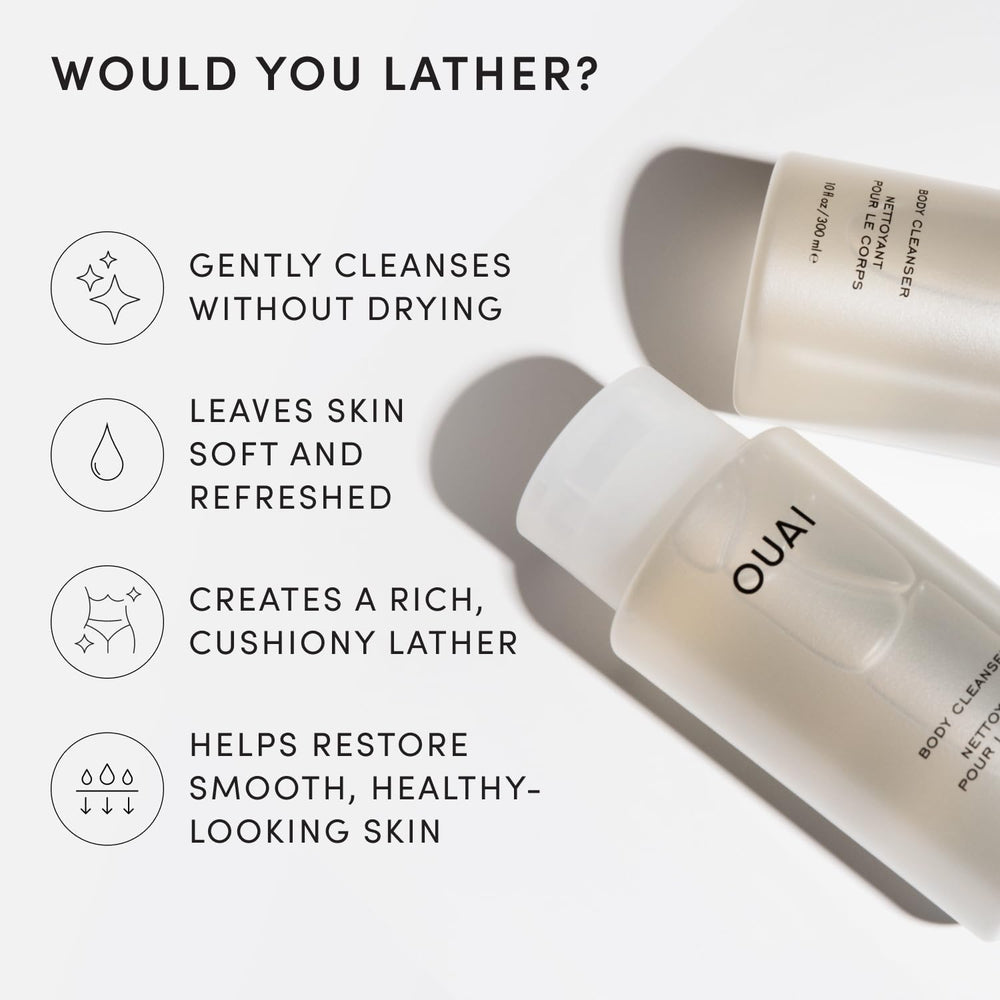 OUAI lather texture foam on hand illustrating rich suds and gentle cleansing action