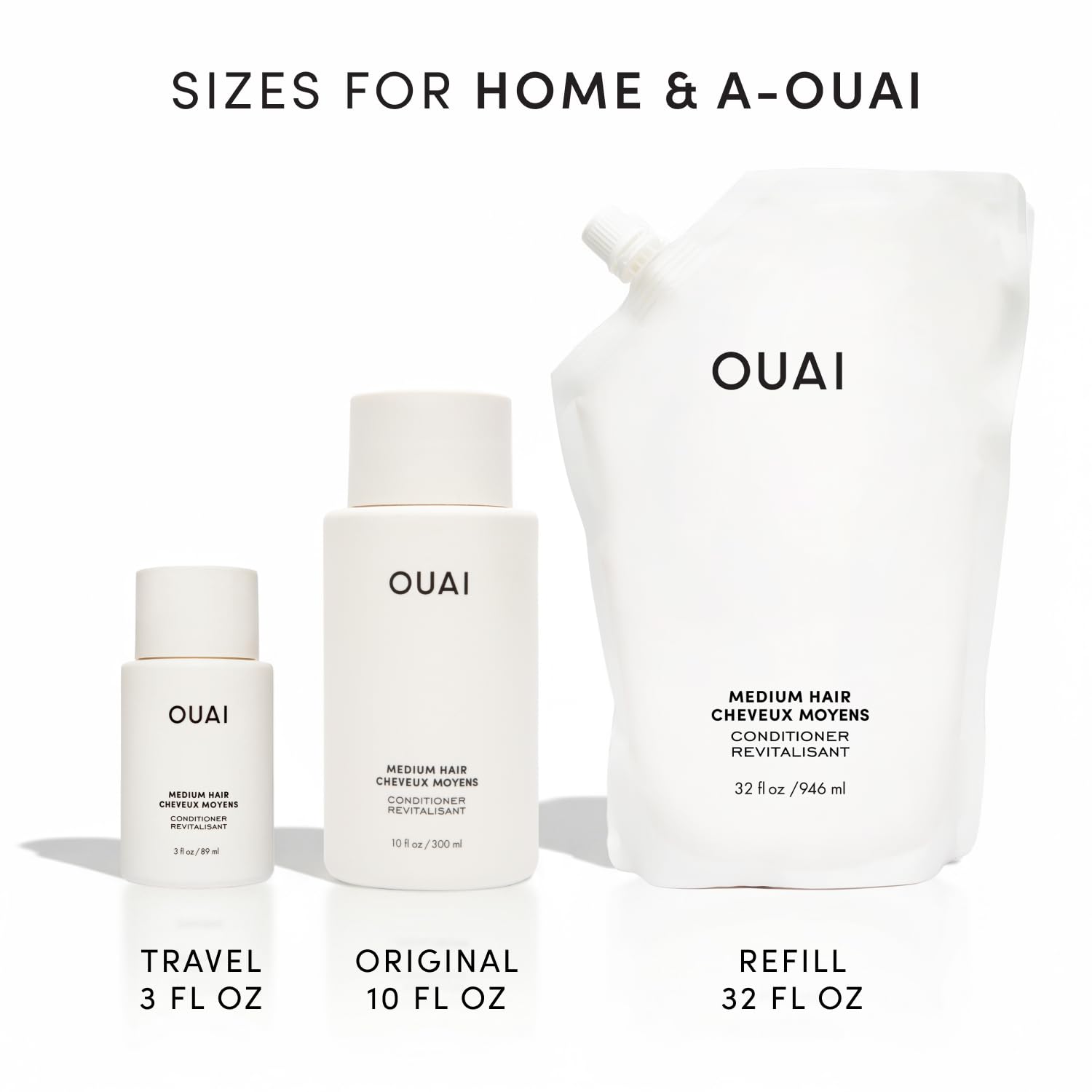 OUAI conditioner on bathroom shelf in lifestyle setting for daily routine benefit