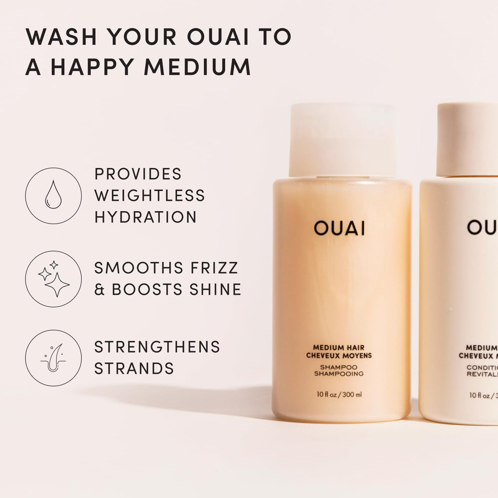 OUAI medium conditioner texture pouring to show lightweight hydration benefit
