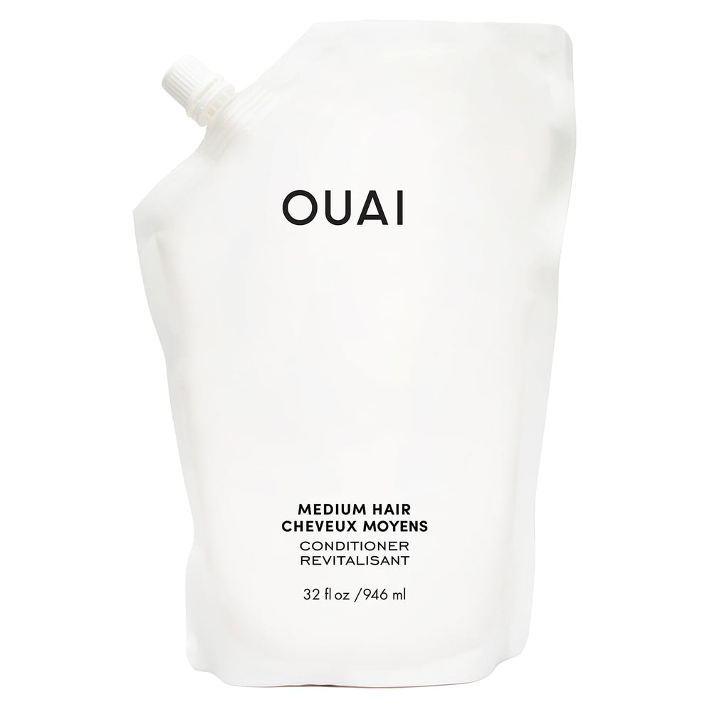 OUAI medium conditioner refill front view shows full 32 oz supply and value