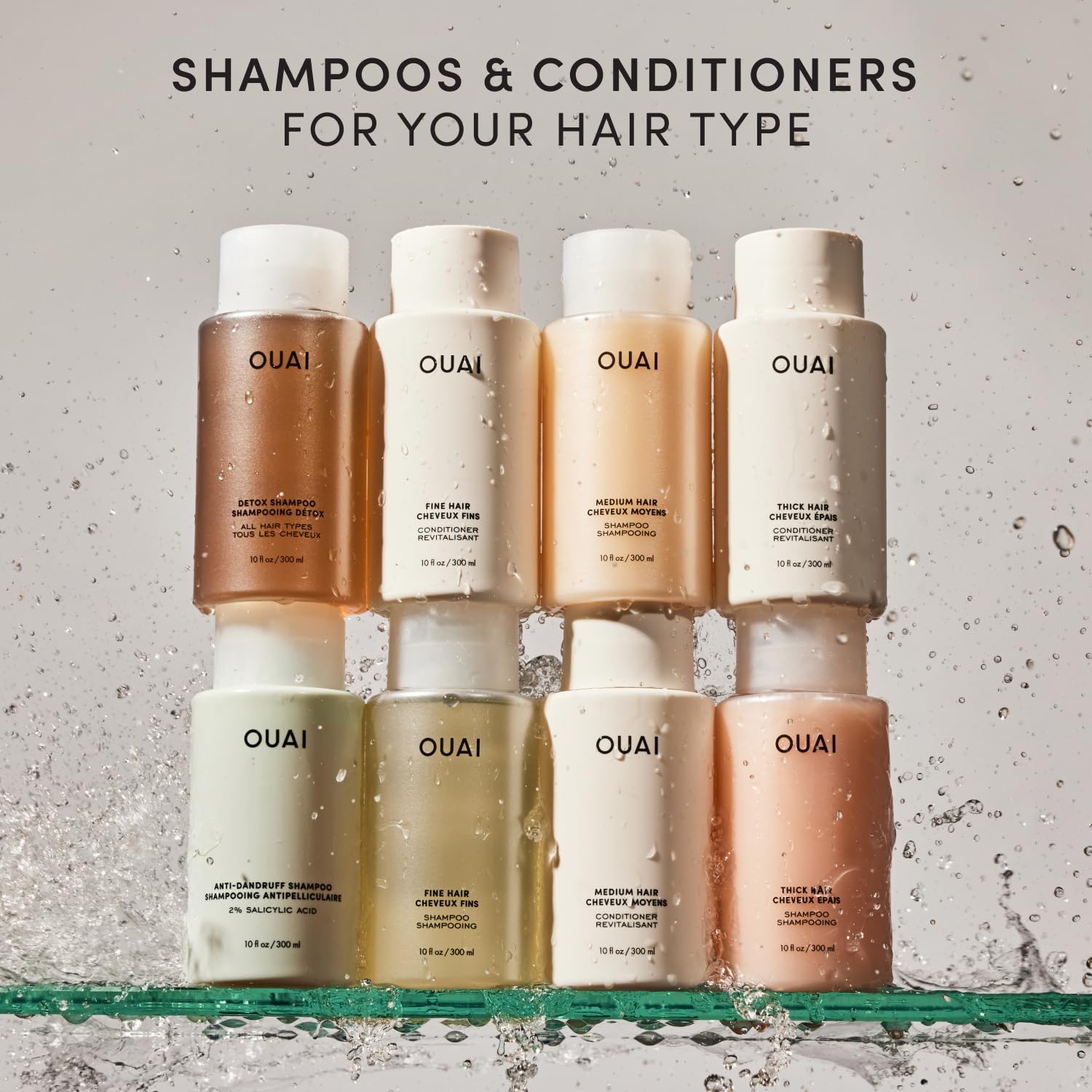 OUAI medium shampoo and conditioner duo displayed to suggest paired routine benefits