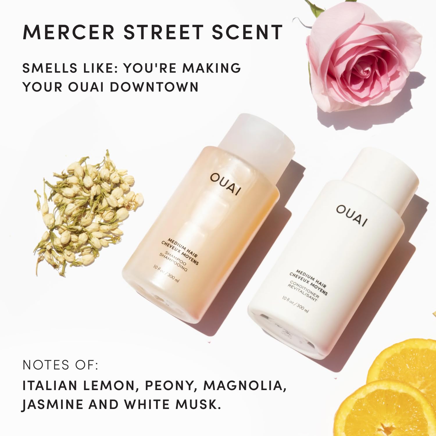 OUAI product label close-up listing keratin kumquat babassu coconut benefits