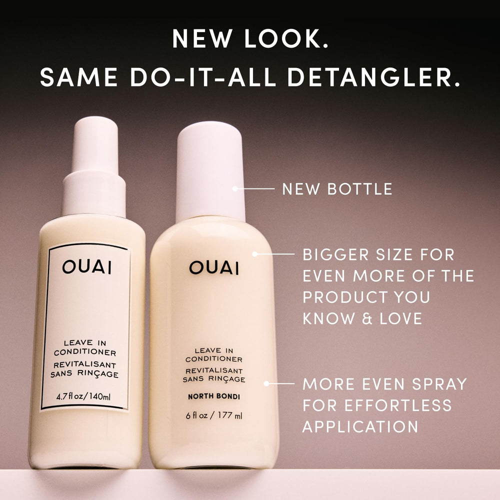 OUAI spray action misting onto hair for even coverage and easy detangling