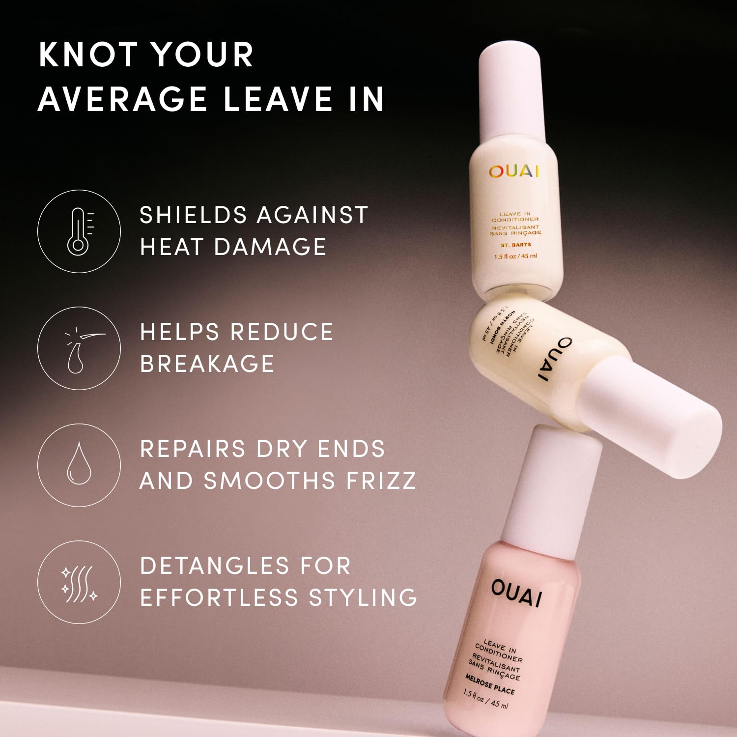 OUAI texture on hair showing lightweight finish and frizz control benefit