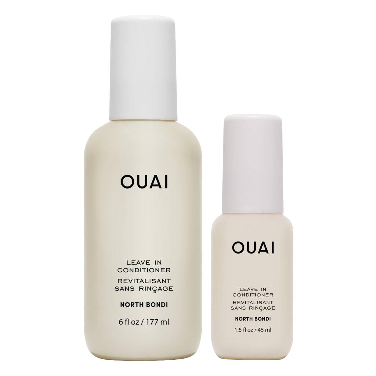 OUAI full size bottle front view showing sleek packaging and easy use