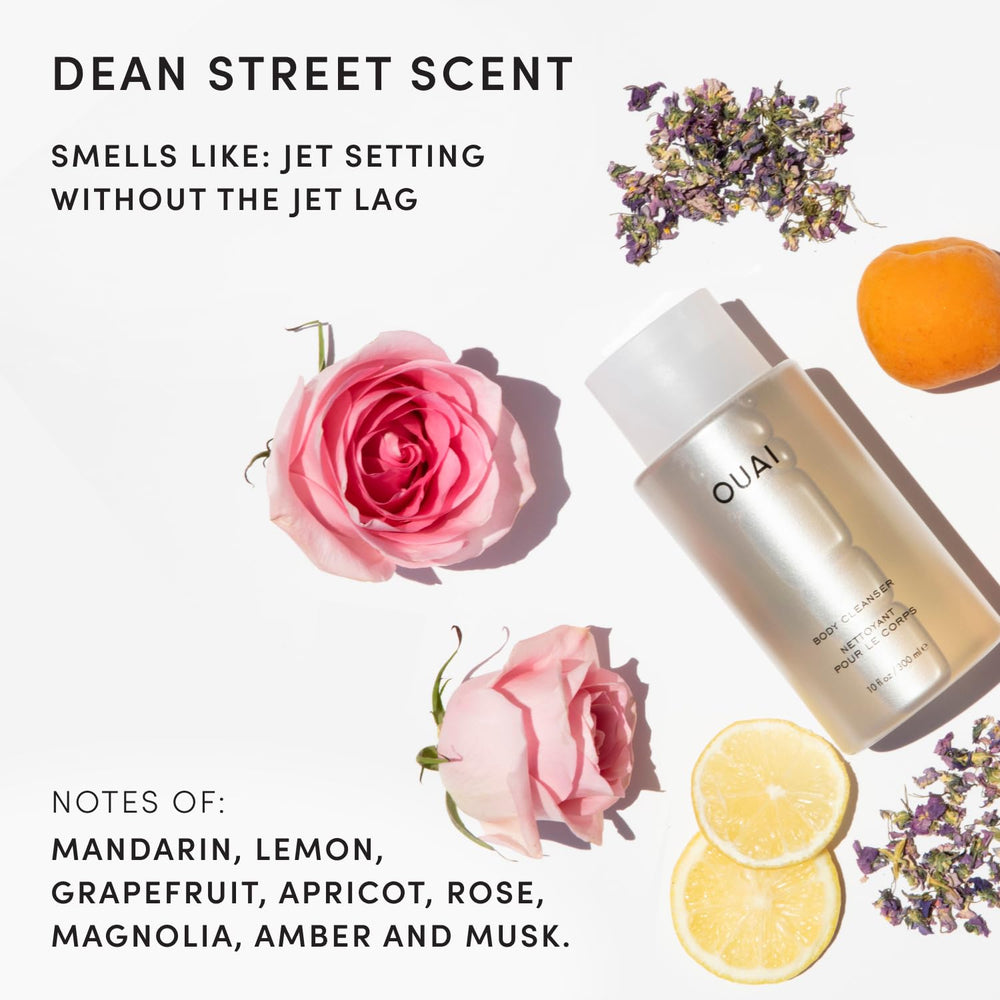 OUAI shower styling scene showing bottle in shower to convey spa-like daily ritual