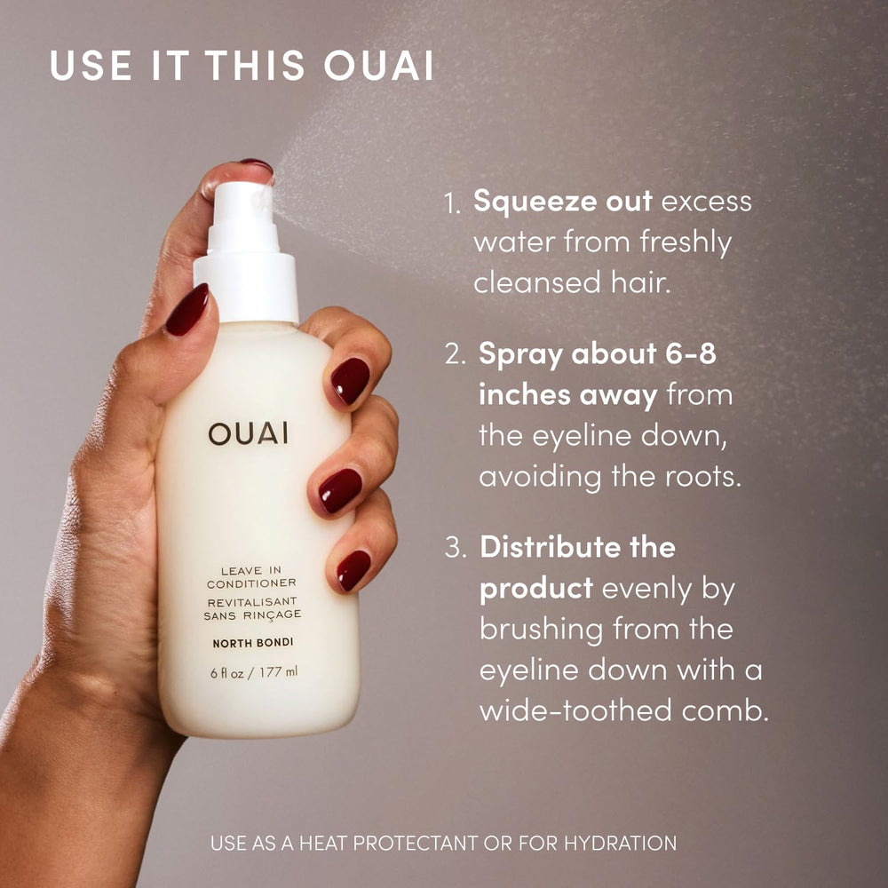 OUAI before-and-after hair detangling comparison showing smoother strands