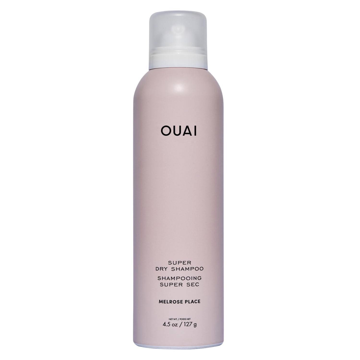 OUAI Super Dry Shampoo front view showing sleek can and branding benefit quick refresh