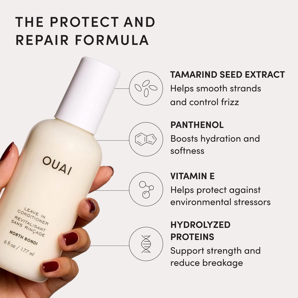 OUAI mist visible on fine hair texture for light hydration without weight