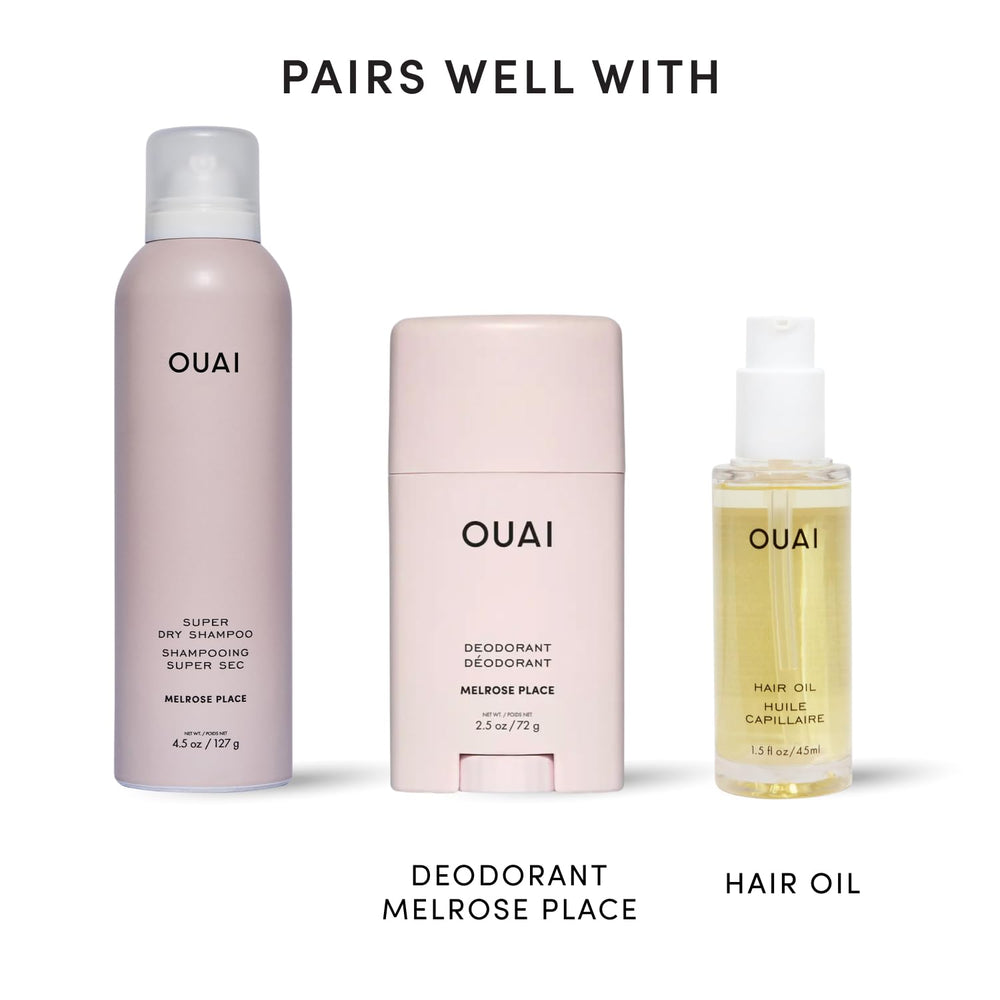 OUAI in a travel pouch with styling tools indicating TSA-friendly convenience benefit