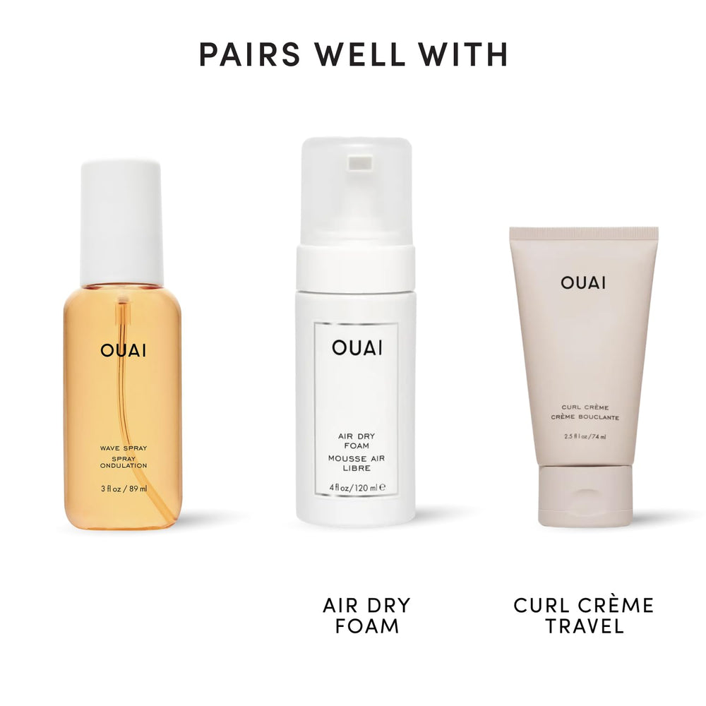 Back label of OUAI wave spray showing ingredients and product safety