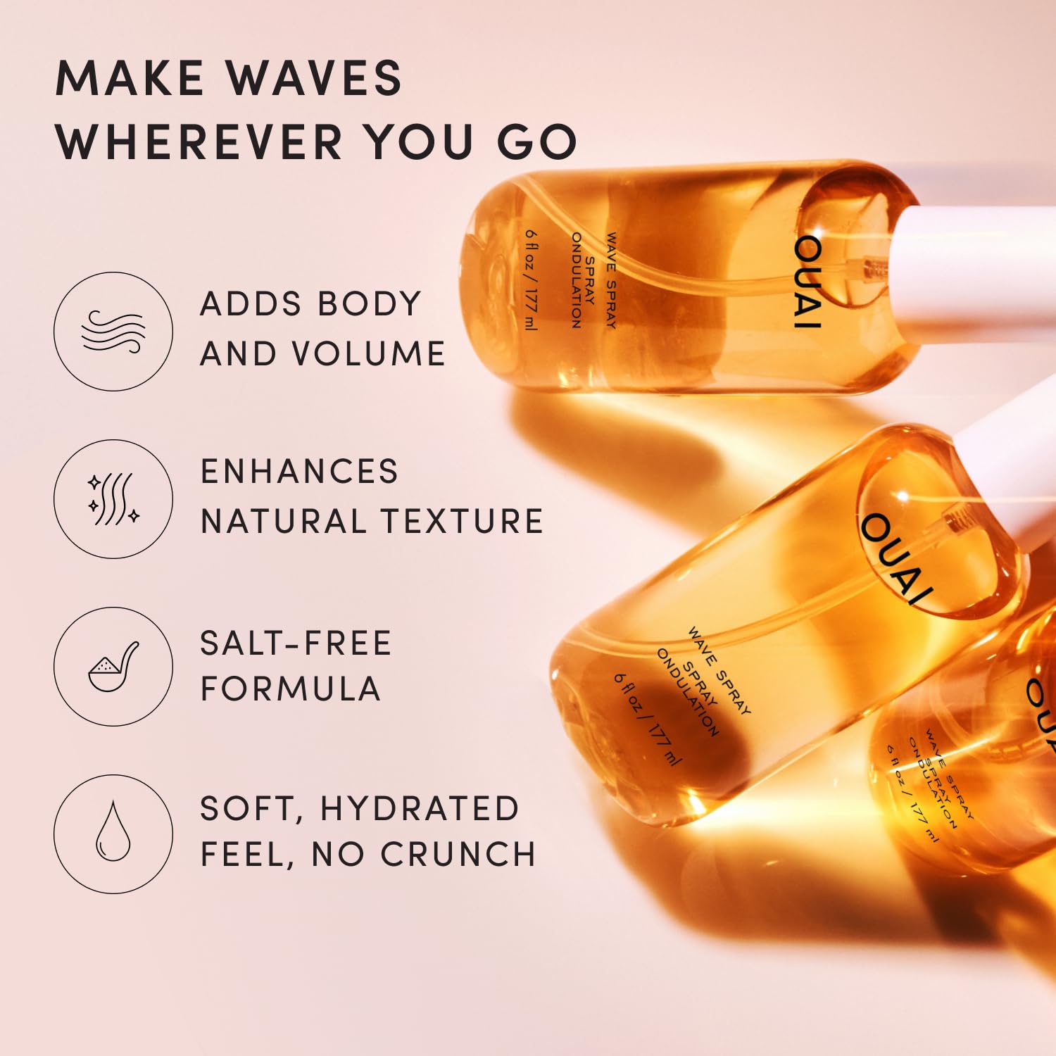 OUAI wave spray texture close-up of mist showing fine even application