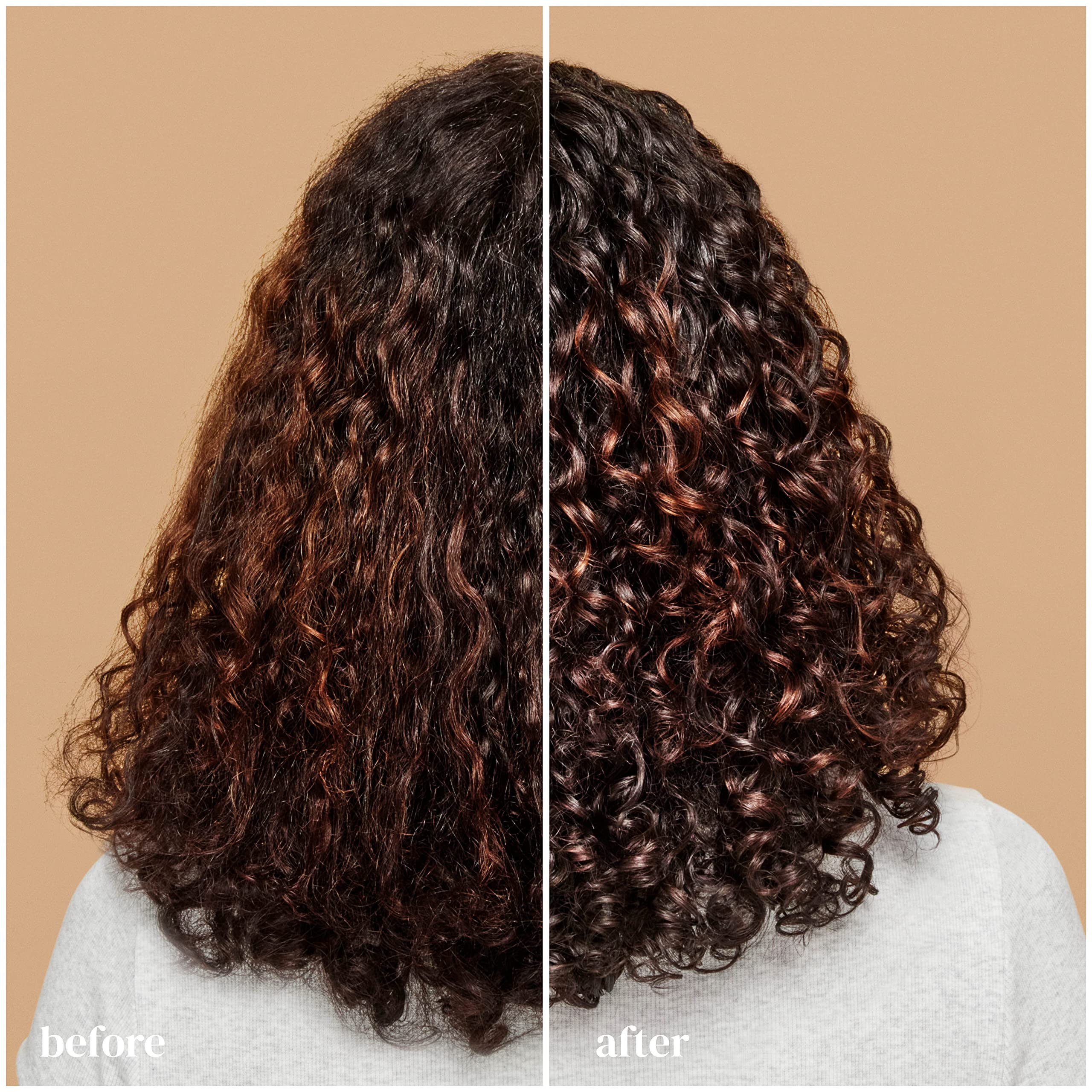 Ouidad before and after in humidity showing reduced frizz and shine