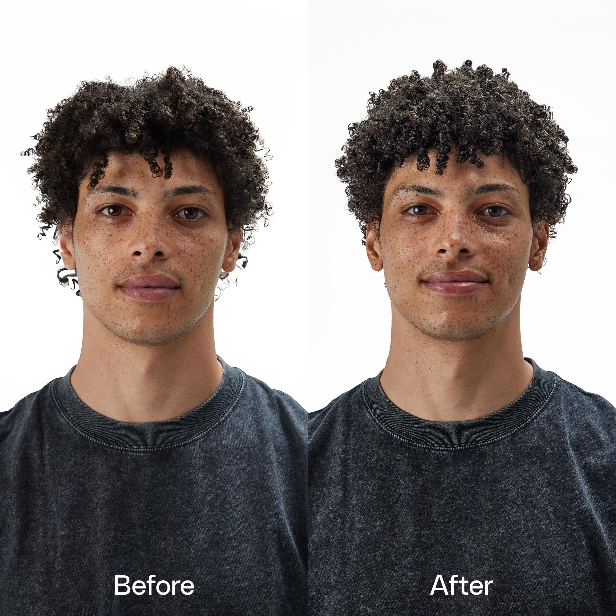 Ouidad on tight curls before and after illustrating improved definition and frizz reduction