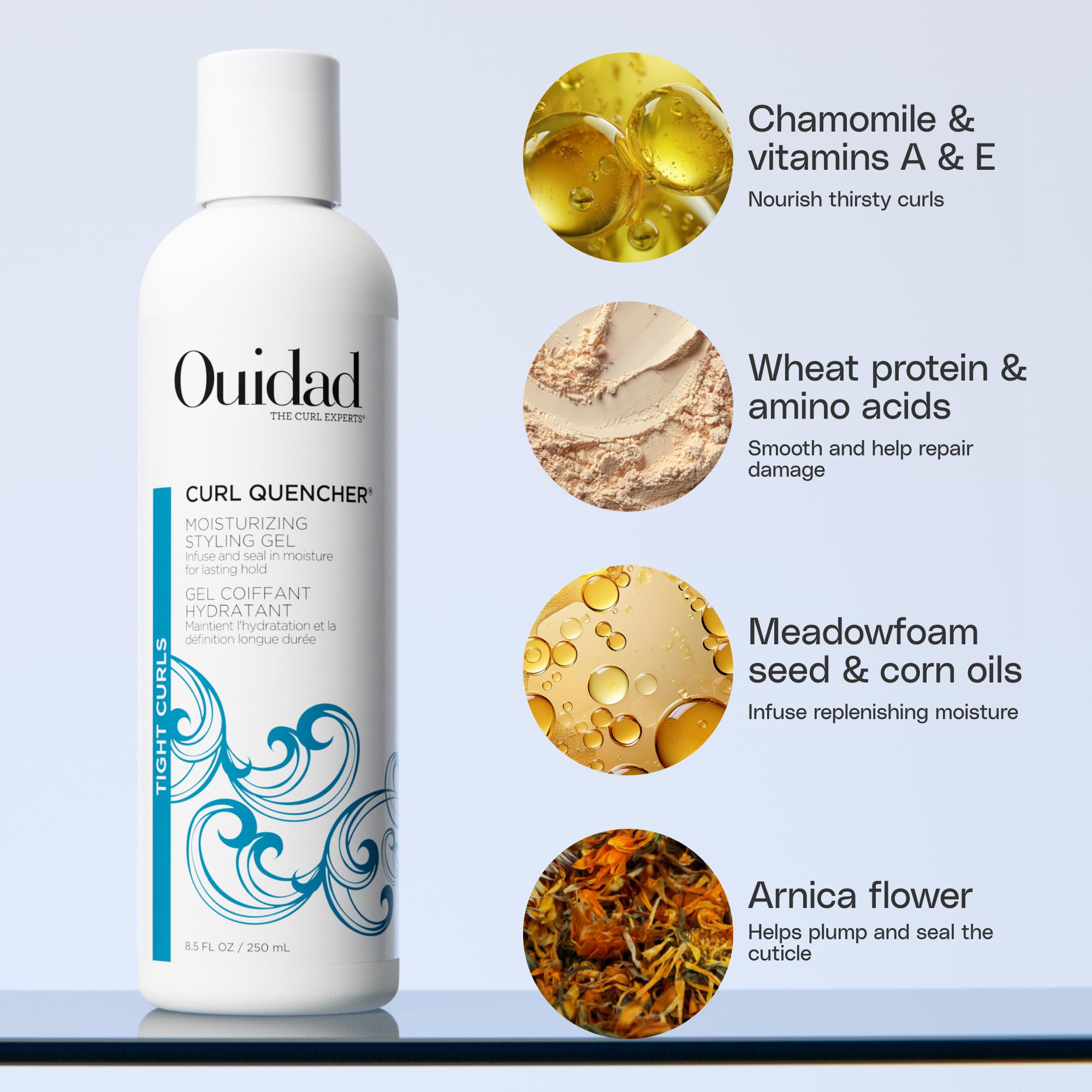 Ouidad gel texture close-up illustrating smooth, lightweight consistency