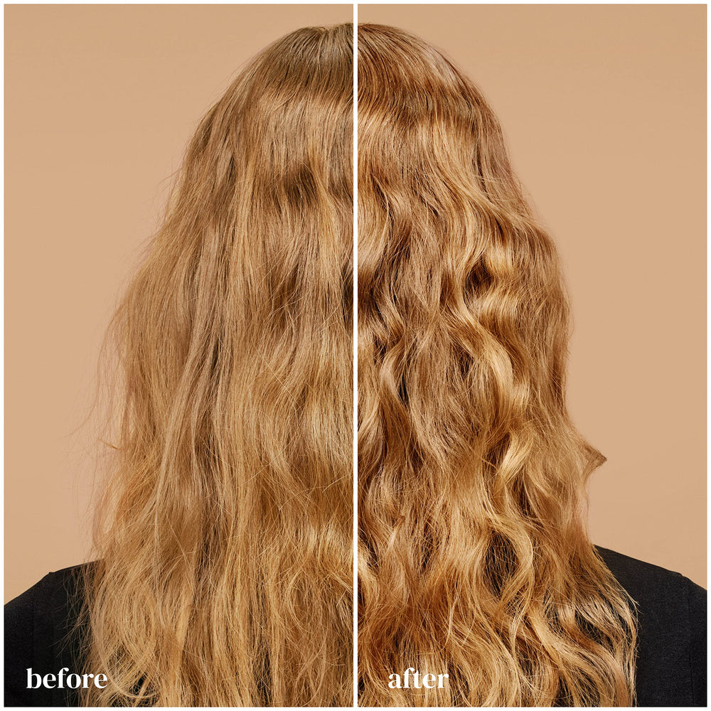 Ouidad before and after showing enhanced curl definition and shine