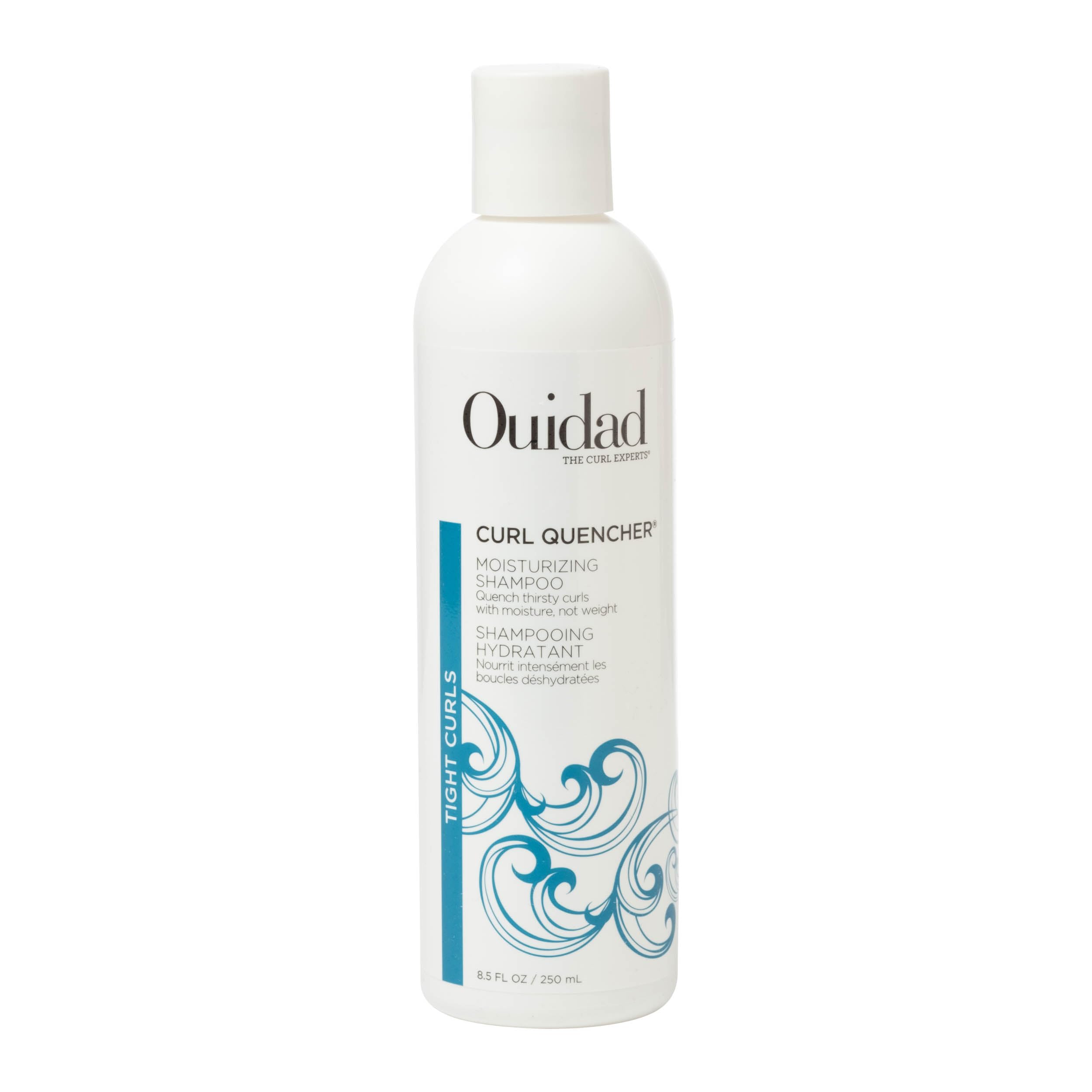 Ouidad front packaging shows curl-quenching shampoo and hydration benefits