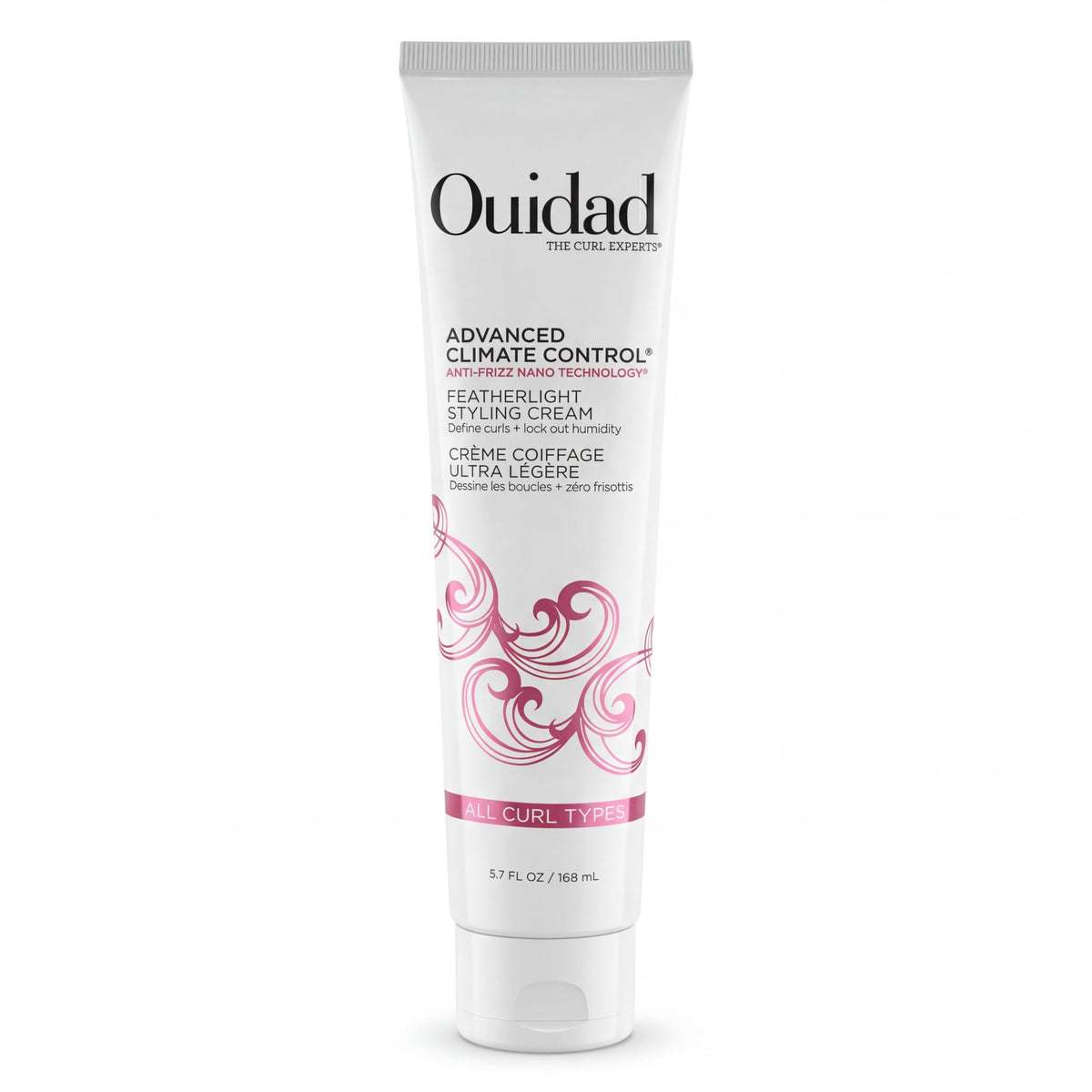 ouidad front packaging showing featherlight curl cream and benefits