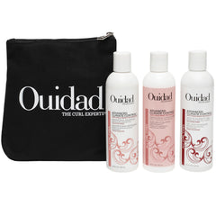 Ouidad front packaging shows kit in canvas bag and products for easy transport