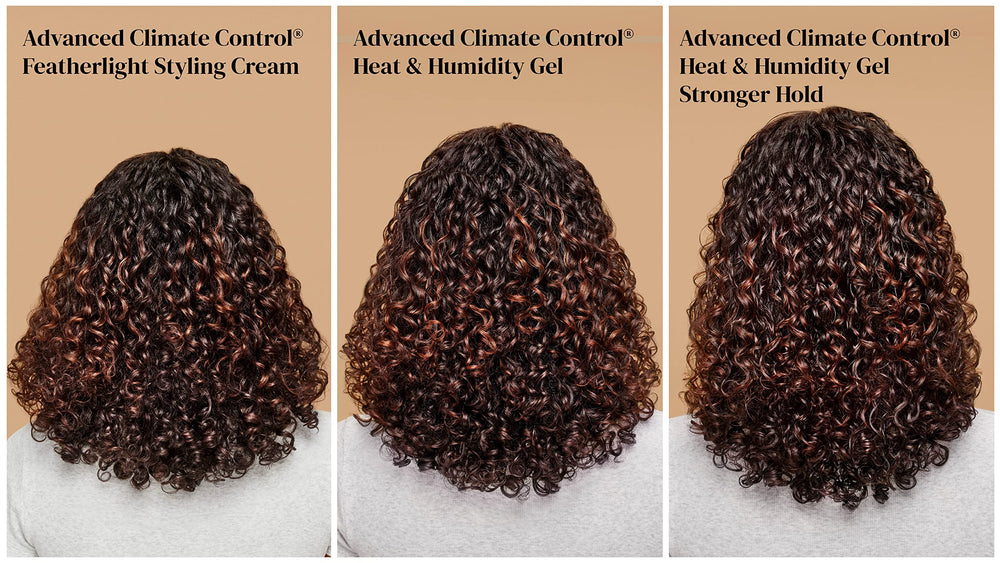 Person with defined curls using Ouidad in humid city, showcasing long-lasting hold
