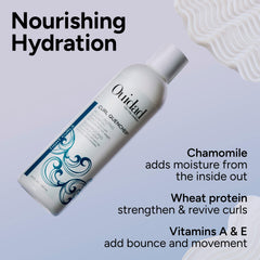 Ouidad ingredients shot with chamomile and vitamins showcasing nourishing blend