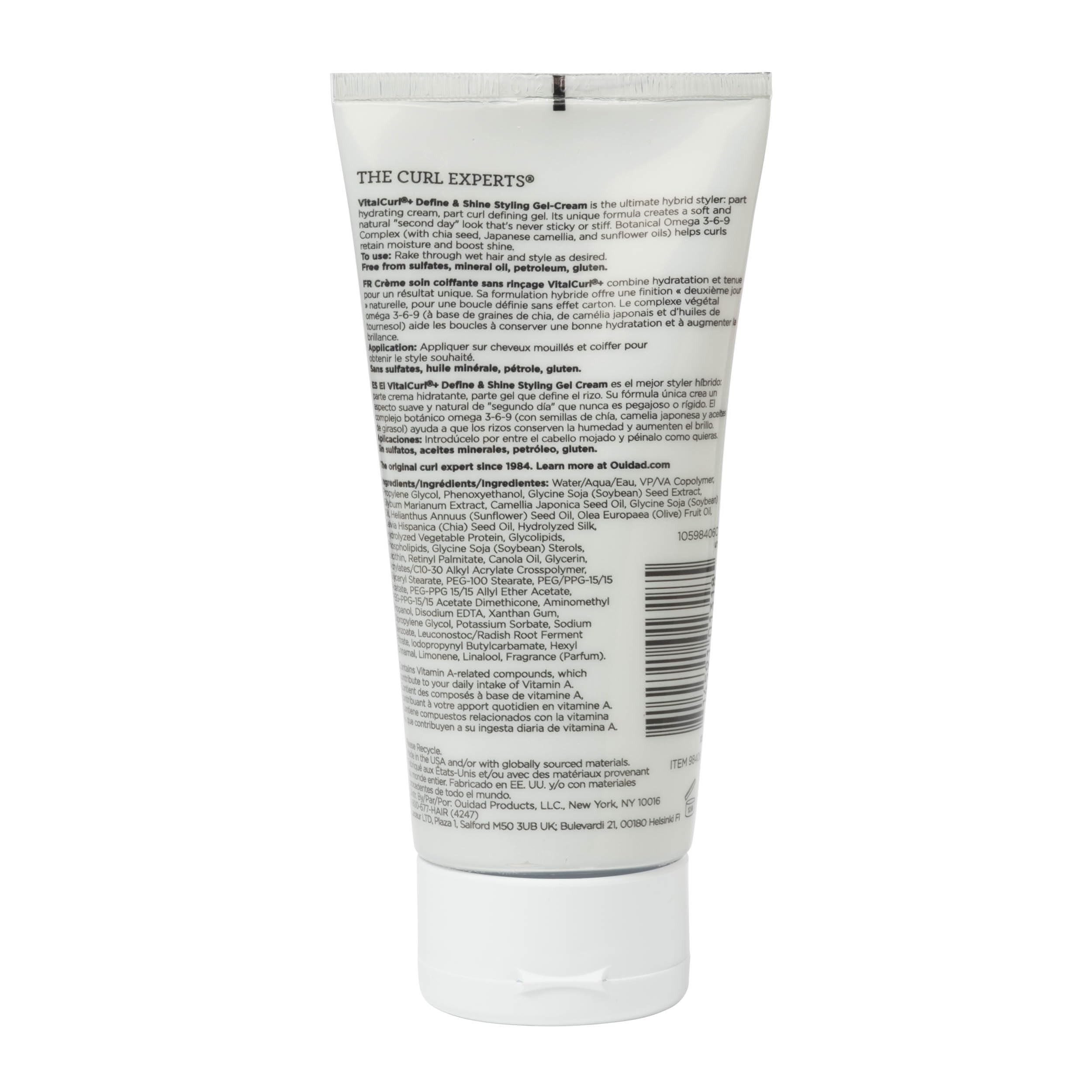 Ouidad VitalCurl+ gel-cream texture closeup highlighting lightweight, non-crunch finish