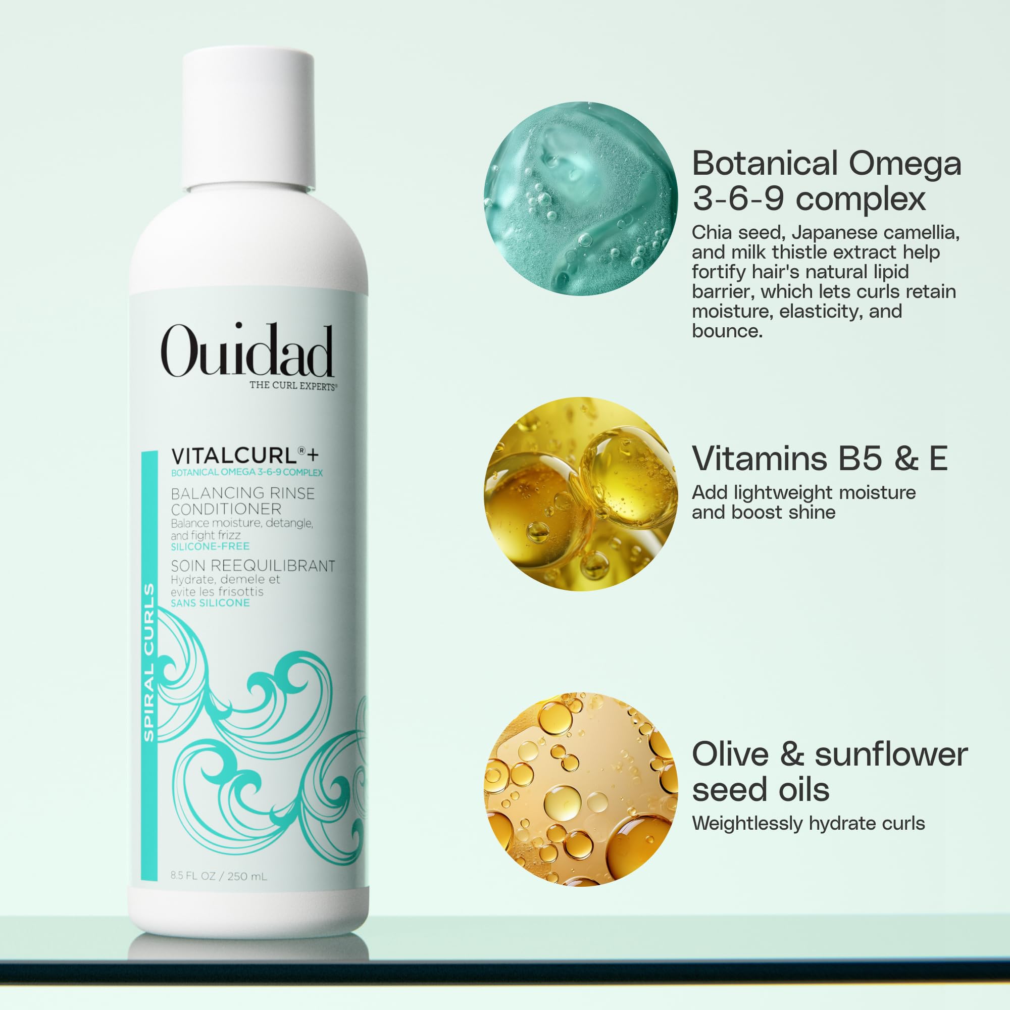 Ouidad pump dispensing conditioner demonstrating easy application and controlled amount