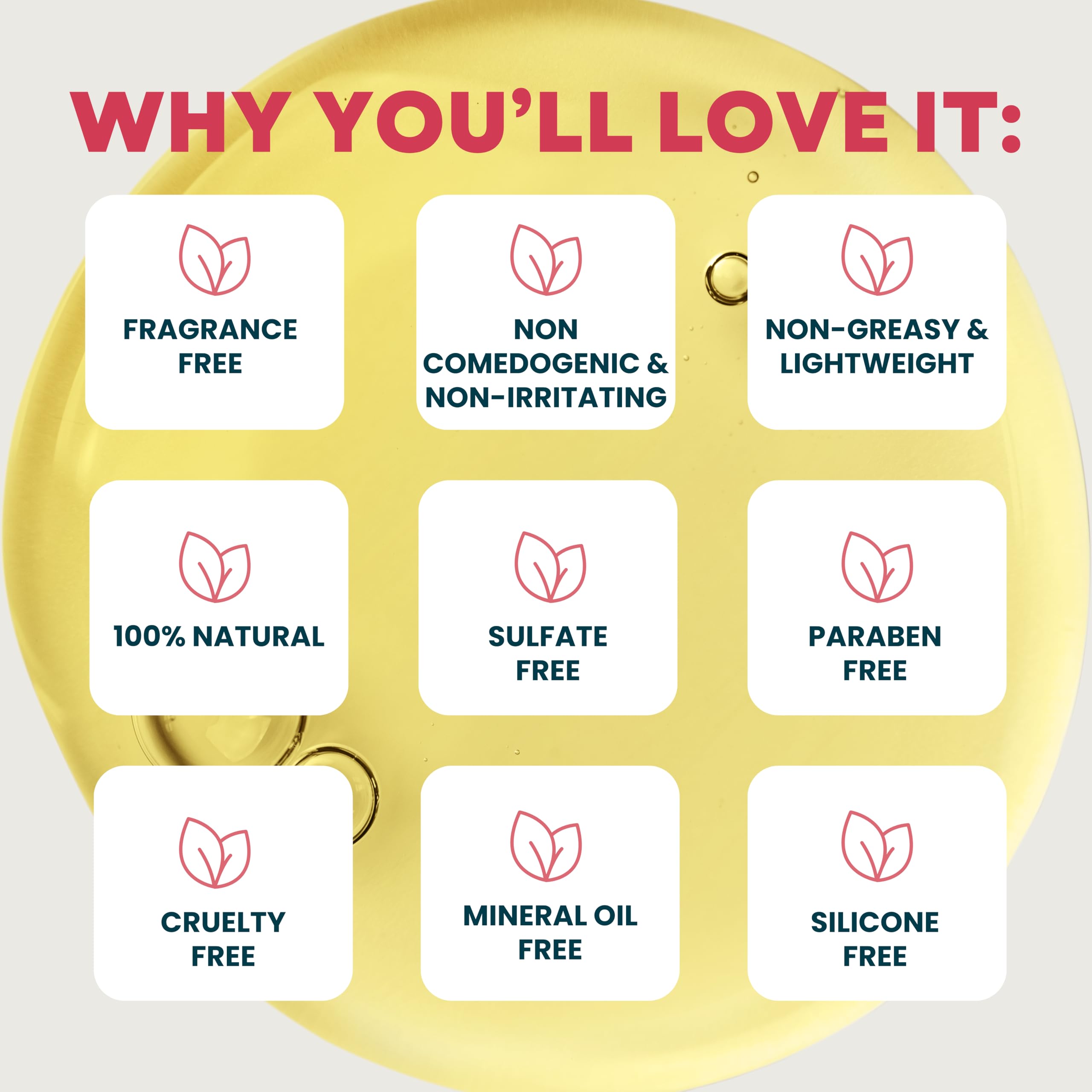 Ouiloe label close-up, emphasizes fragrance-free and non-comedogenic formulation benefits