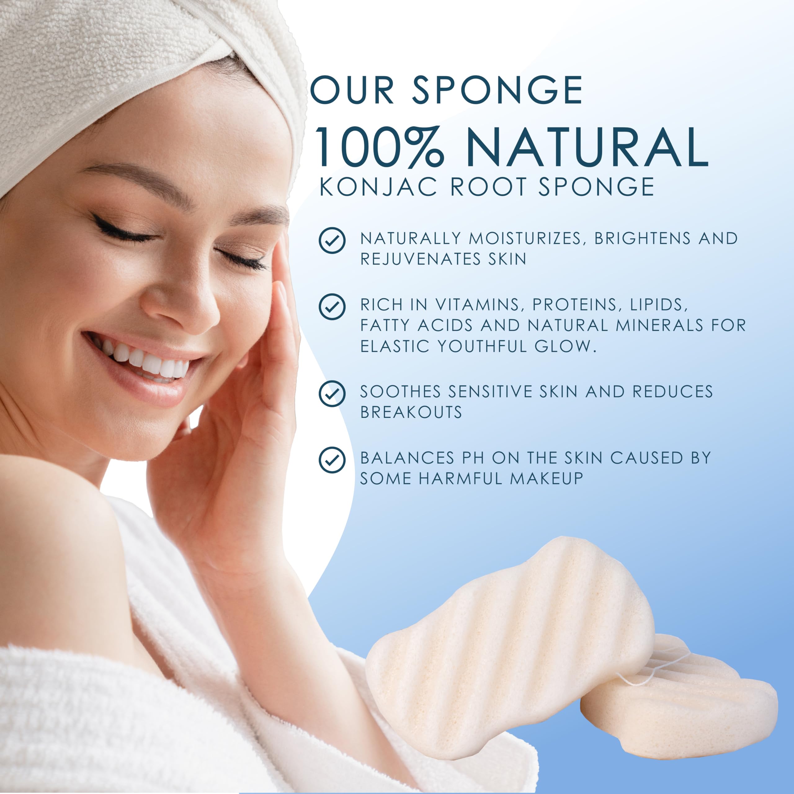Our Earth Beauty hand holding sponge to show size and scale, demonstrating easy daily use benefit