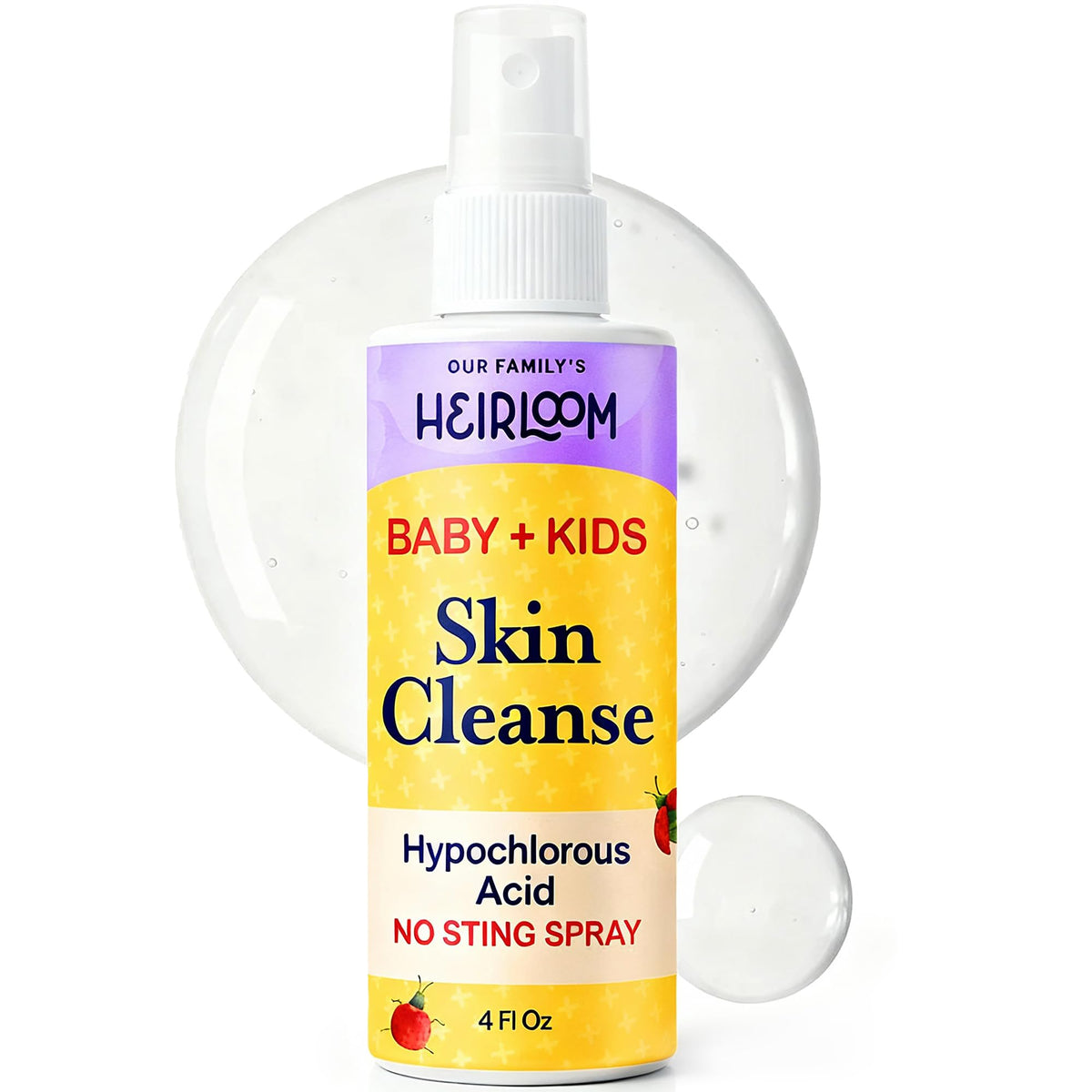 Our Family's Heirloom front bottle showing gentle baby skin relief