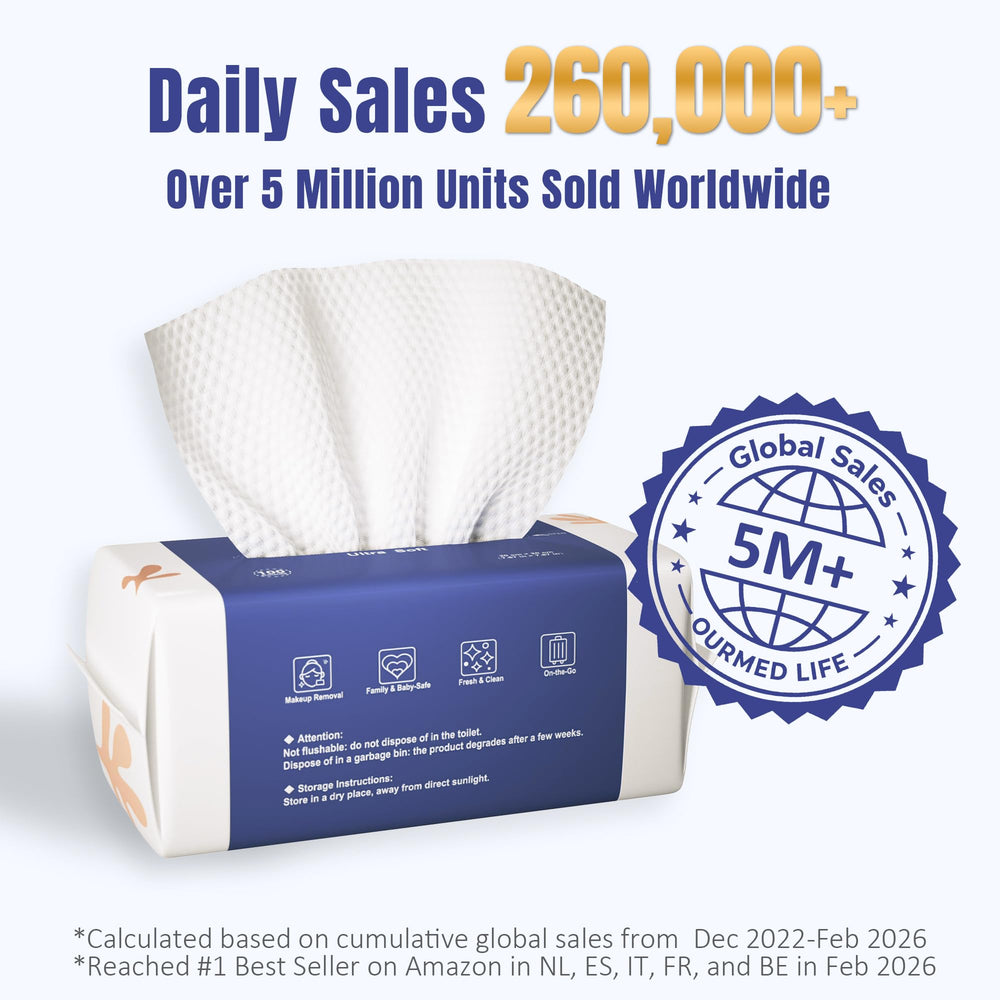 ourmed life single towel laid flat showing full 7.8 by 7.8 inch size