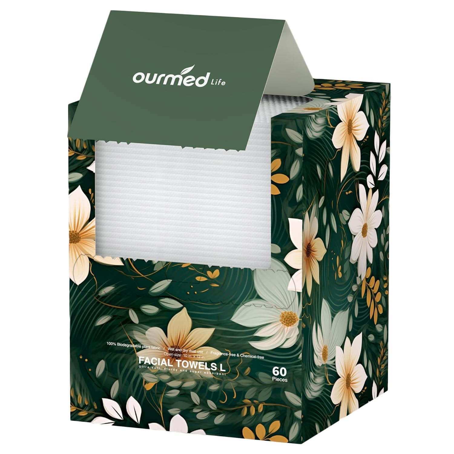 ourmed life front packaging showing 60-count biodegradable towels for convenience