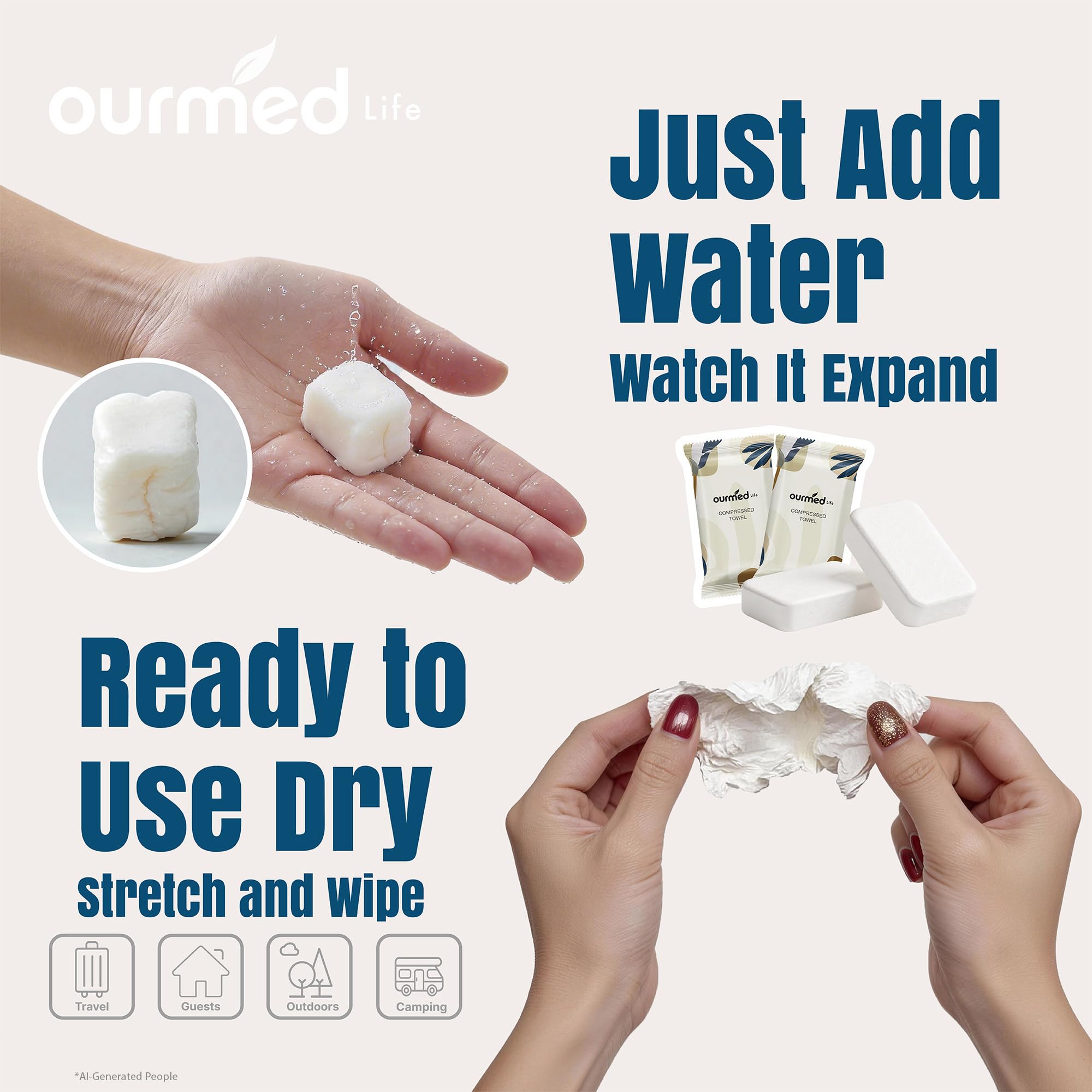 ourmed life towel used at campsite showing outdoor cleaning utility