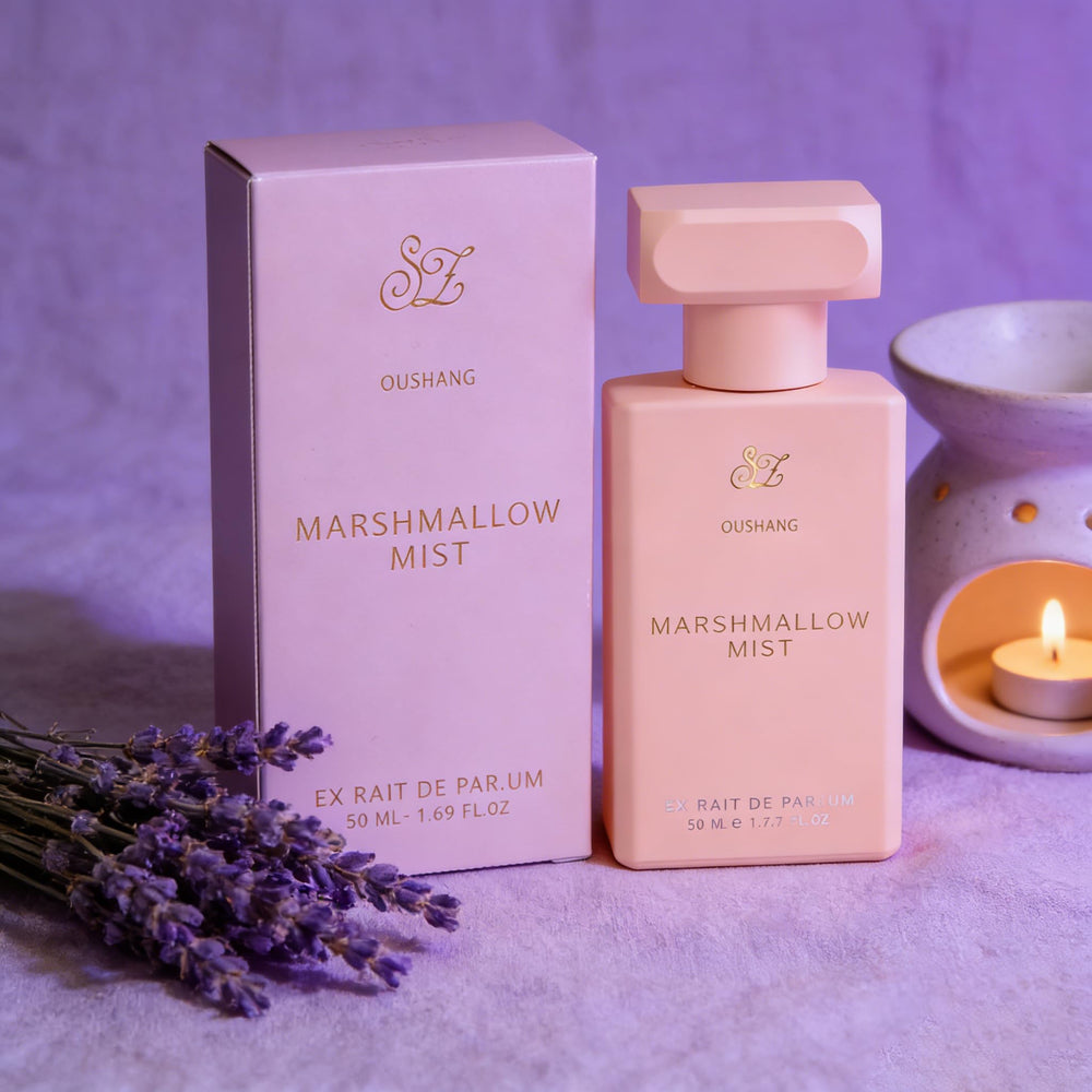 OUSHANG bottle on a dresser at night promising long-lasting evening wear