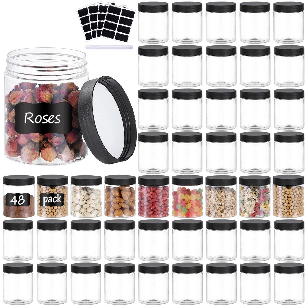 OUSHINAN front view of 48 clear jars showing uniform pack and convenience