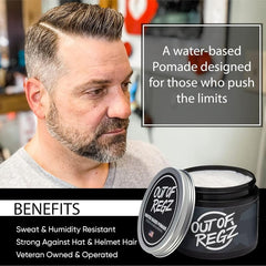 Out of Regz pomade with castor and grapeseed oils highlighting nourishing ingredients benefit
