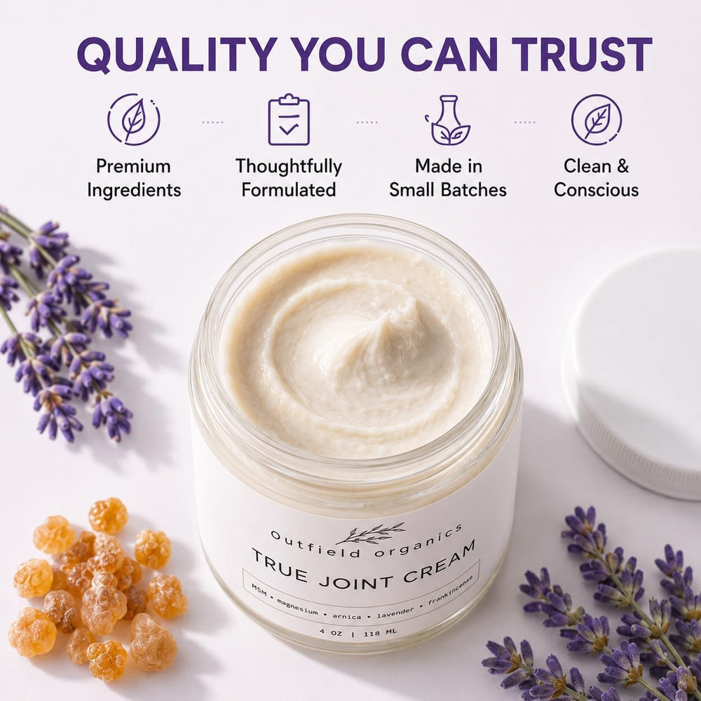 outfield brand jar next to common objects showing 4 oz travel-friendly benefit