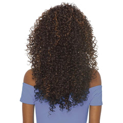 Outre half wig worn by model demonstrating blended natural look and movement